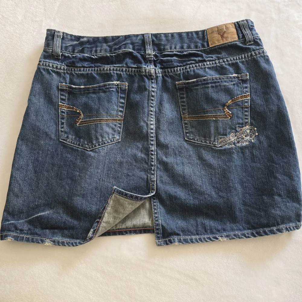 American Eagle Y2K Vintage Sequined Denim Mini Jean Skirt 14 - Picture 6 of 9
